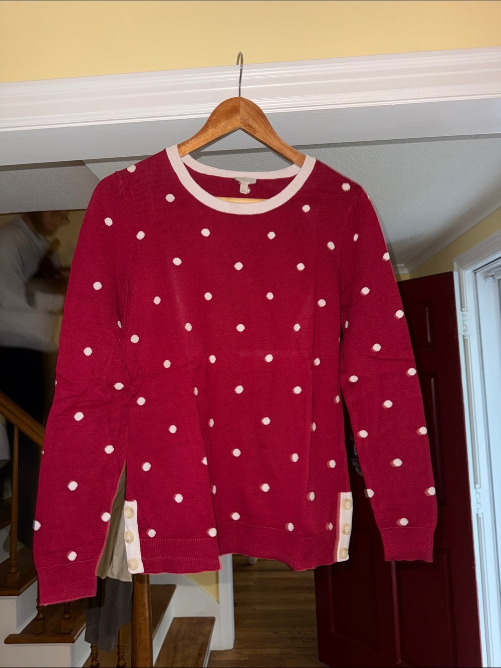 Talbots Raspberry Red Polka Dot Crewneck Sweater